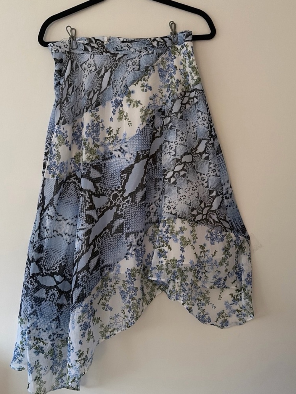 INC International Concepts Blue Floral & Snake-Print Asymmetrical Skirt